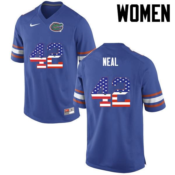 Women's NCAA Florida Gators Keanu Neal #42 Stitched Authentic USA Flag Fashion Nike Blue College Football Jersey XGN4165NJ